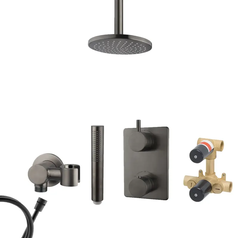 Flitsaanbieding Mueller Ferro inbouw regendouche met hoofddouche 20cm en plafondarm 15cm gunmetal - verouderd ijzer