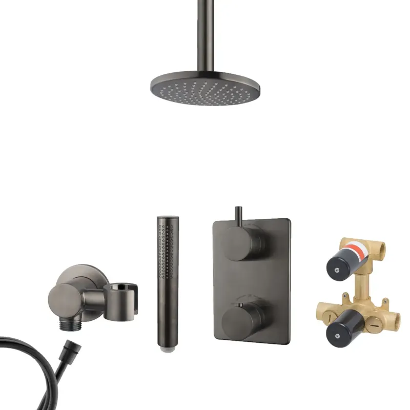 Speciale Aanbieding Mueller Ferro inbouw regendouche met hoofddouche 20cm en plafondarm 20cm gunmetal - verouderd ijzer