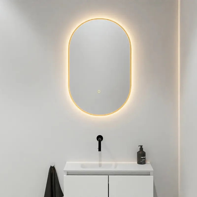 Dagaanbieding Mondiaz Glow ovale spiegel 45x90cm met verlichting ocher