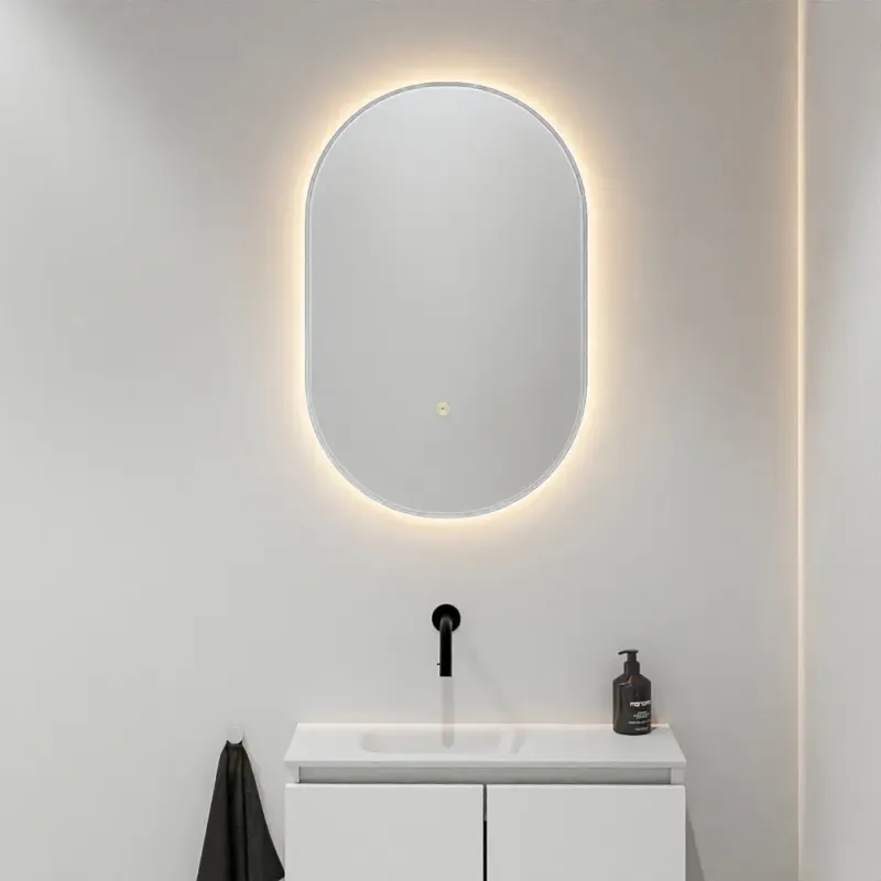 Mondiaz Glow ovale spiegel 45x90cm met verlichting plata Uitverkoop