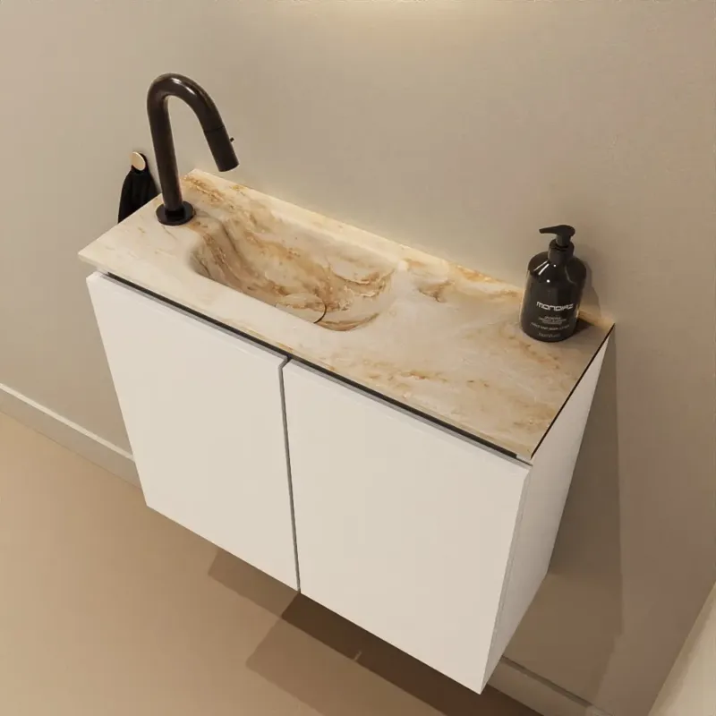 Direct Beschikbaar Mondiaz Ture DLux toiletmeubel 60cm talc met wastafel frappe links met kraangat