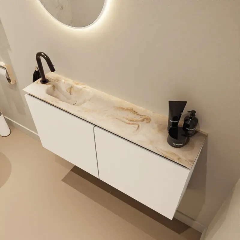 Beperkte Voorraad Mondiaz Ture DLux toiletmeubel 100cm talc met wastafel frappe links met kraangat