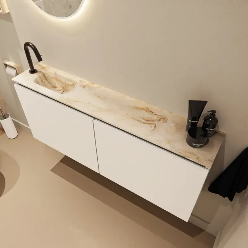 Mondiaz Ture DLux toiletmeubel 120cm talc met wastafel frappe links met kraangat Populair