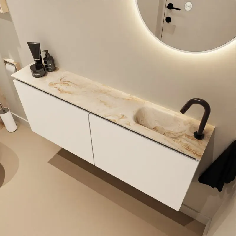 Koop Vandaag Mondiaz Ture DLux toiletmeubel 120cm talc met wastafel frappe rechts met kraangat