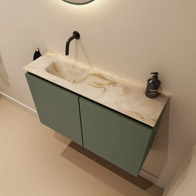 Mondiaz Ture DLux toiletmeubel 80cm army met wastafel frappe links zonder kraangat Actieprijs