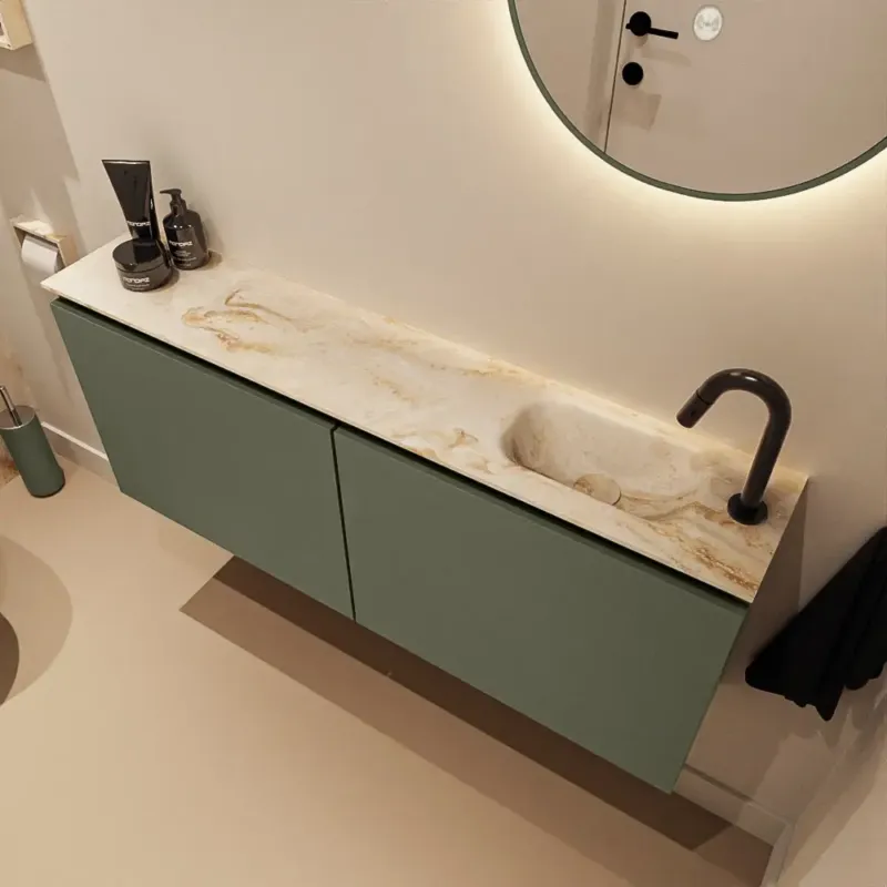 Direct Verzonden Mondiaz Ture DLux toiletmeubel 120cm army met wastafel frappe rechts met kraangat