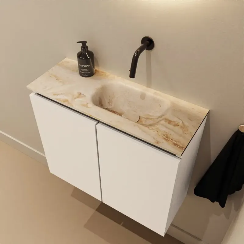 Goedkoop Mondiaz Ture DLux toiletmeubel 60cm talc met wastafel frappe rechts zonder kraangat