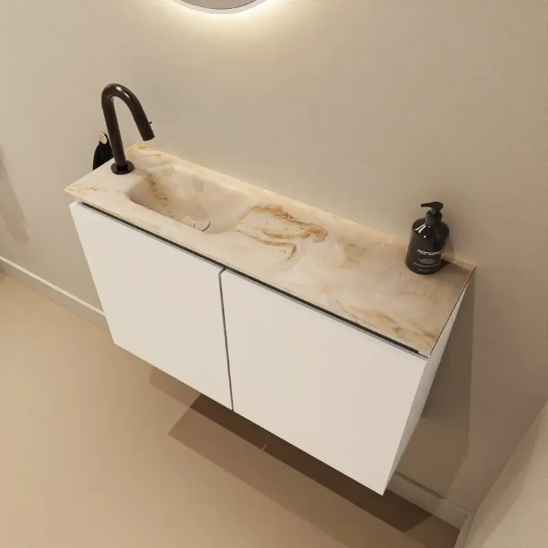 Meest Verkocht Mondiaz Ture DLux toiletmeubel 80cm talc met wastafel frappe links met kraangat