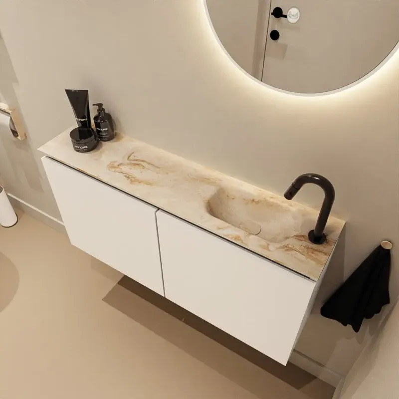 Lage Prijs Mondiaz Ture DLux toiletmeubel 100cm talc met wastafel frappe rechts met kraangat