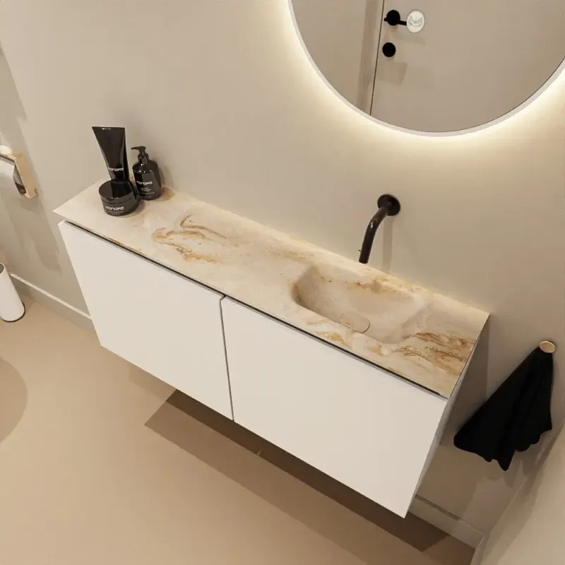 Bestel Nu Mondiaz Ture DLux toiletmeubel 100cm talc met wastafel frappe rechts zonder kraangat