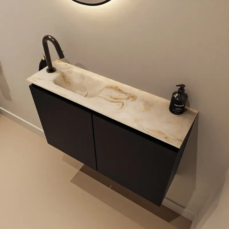Gecertificeerd Mondiaz Ture DLux toiletmeubel 80cm urban met wastafel frappe links met kraangat