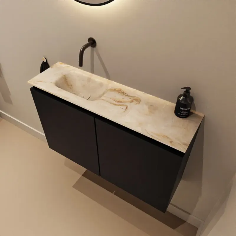 Mondiaz Ture DLux toiletmeubel 80cm urban met wastafel frappe links zonder kraangat Koopje