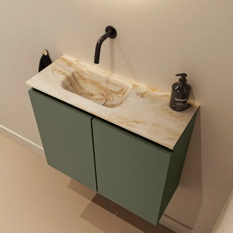 Mondiaz Ture DLux toiletmeubel 60cm army met wastafel frappe links zonder kraangat Nieuw