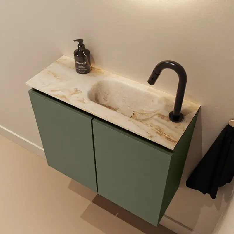 Mondiaz Ture DLux toiletmeubel 60cm army met wastafel frappe rechts met kraangat Actieprijs