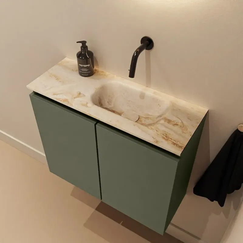 Tijdelijk Beschikbaar Mondiaz Ture DLux toiletmeubel 60cm army met wastafel frappe rechts zonder kraangat