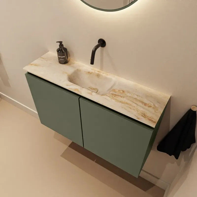 Finale Uitverkoop Mondiaz Ture DLux toiletmeubel 80cm army met wastafel frappe midden zonder kraangat