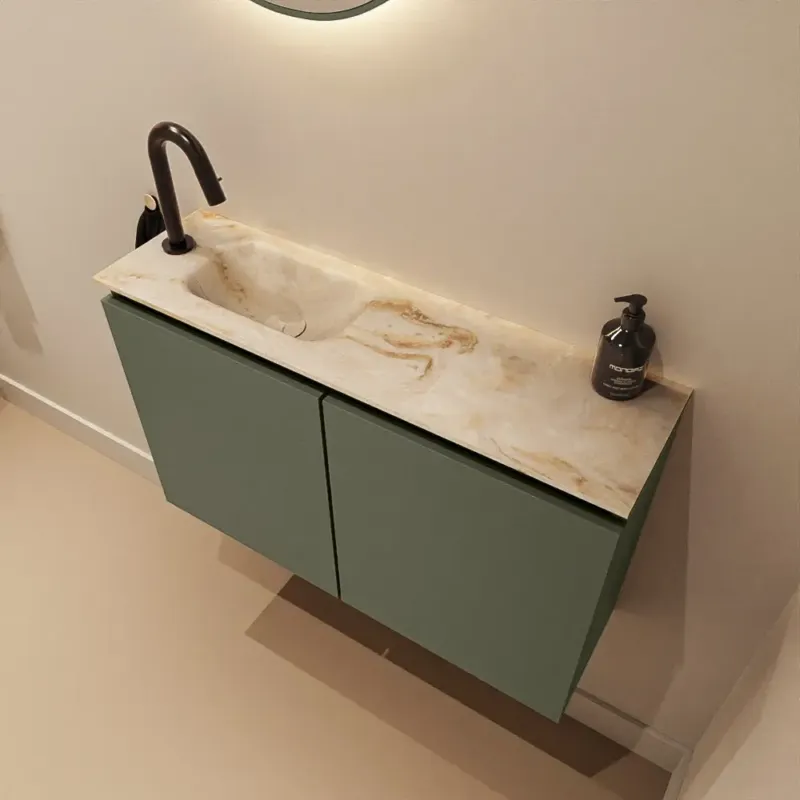 Koop Online Mondiaz Ture DLux toiletmeubel 80cm army met wastafel frappe links met kraangat