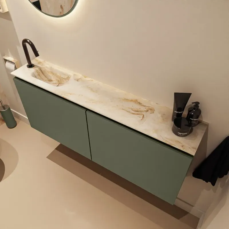 Alleen Vandaag Mondiaz Ture DLux toiletmeubel 120cm army met wastafel frappe links met kraangat