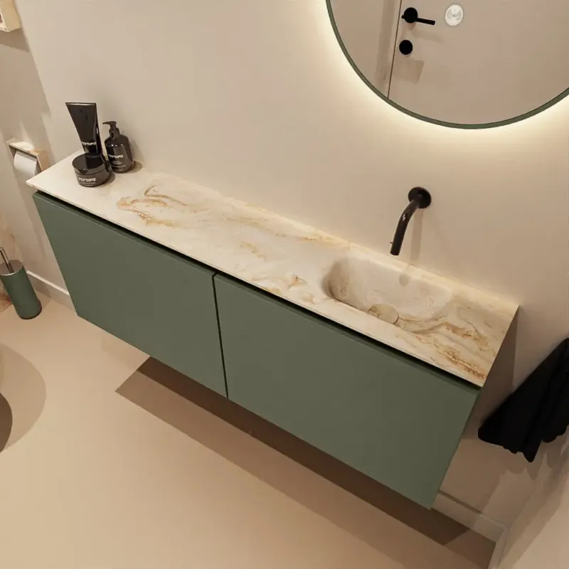 Mondiaz Ture DLux toiletmeubel 120cm army met wastafel frappe rechts zonder kraangat Bestel Nu