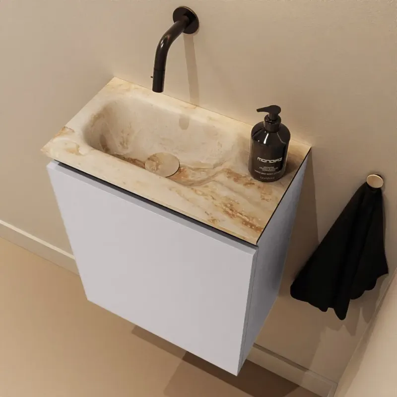 Mondiaz Ture DLux toiletmeubel 40cm cale met wastafel frappe links zonder kraangat Beperkt Aanbod