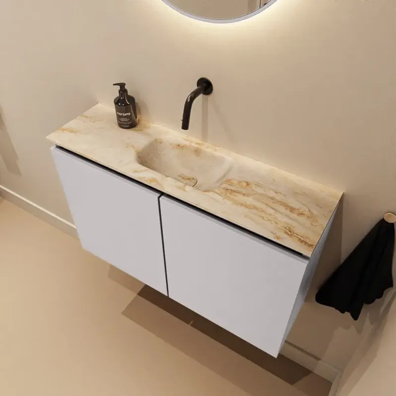 Aanbieding Mondiaz Ture DLux toiletmeubel 80cm cale met wastafel frappe midden zonder kraangat