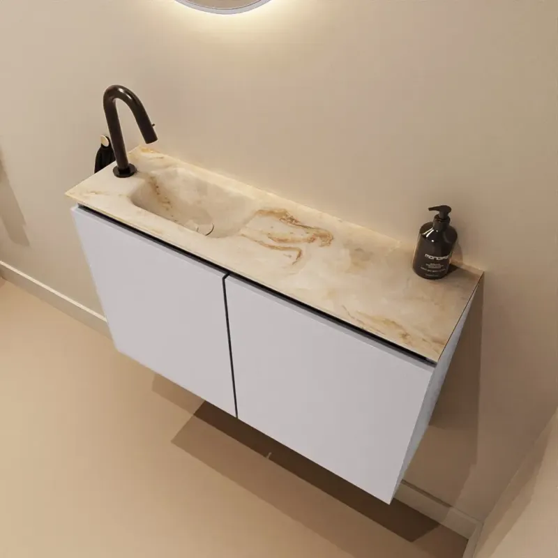 Beperkte Voorraad Mondiaz Ture DLux toiletmeubel 80cm cale met wastafel frappe links met kraangat