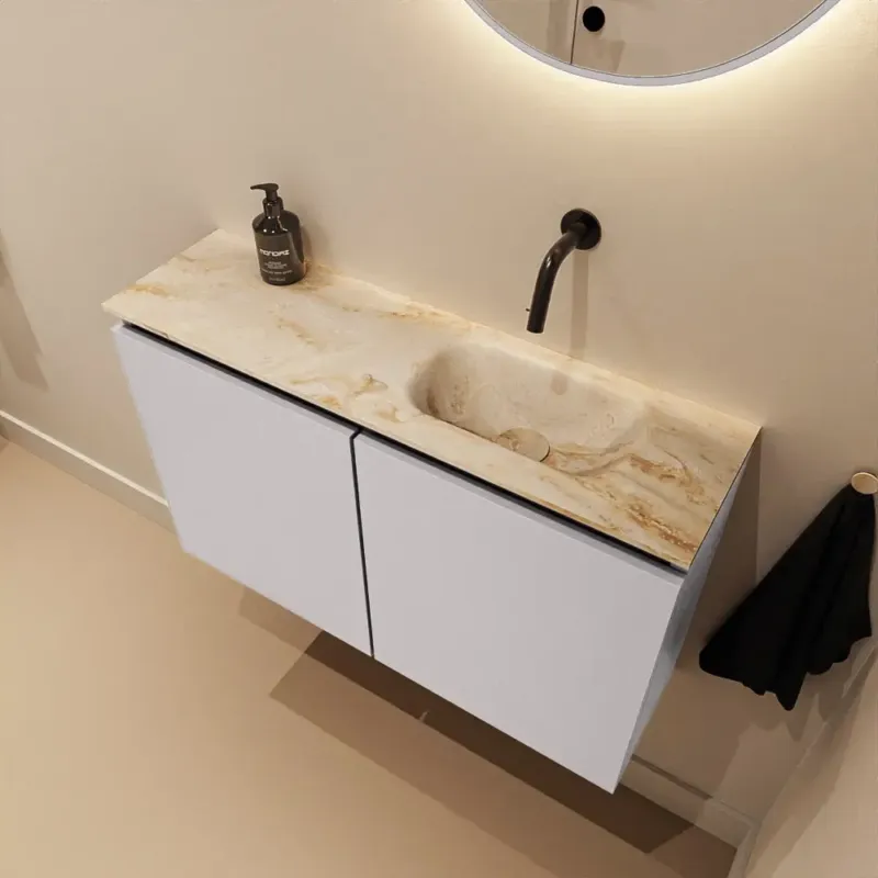 Laatste Versie Mondiaz Ture DLux toiletmeubel 80cm cale met wastafel frappe rechts zonder kraangat