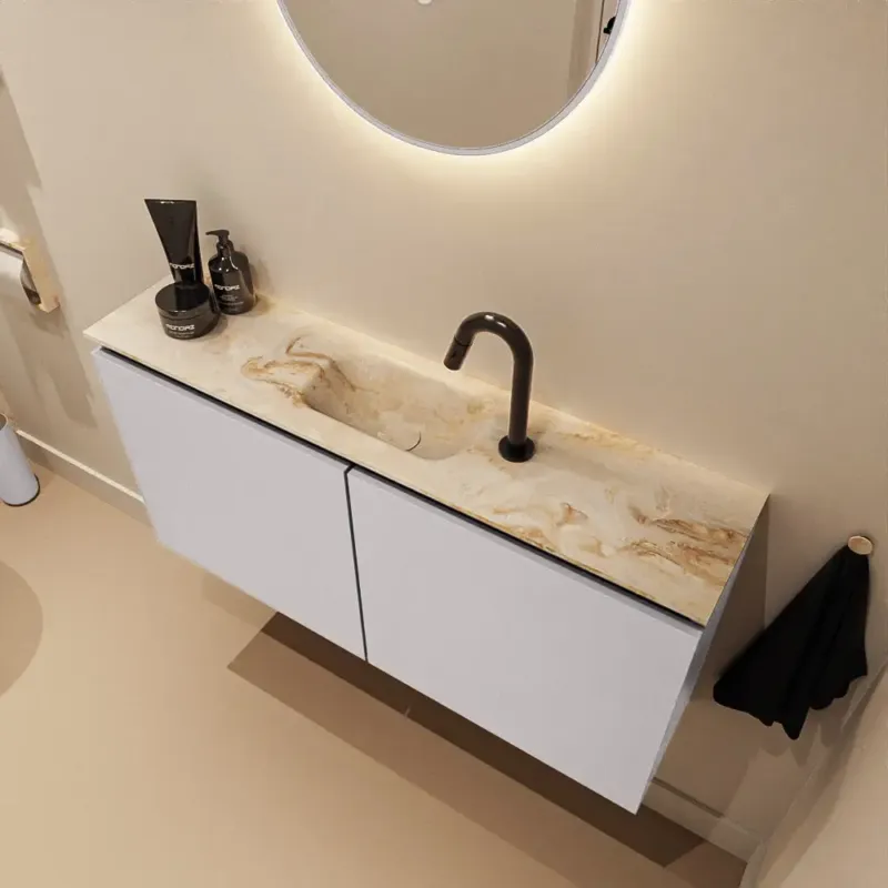 Mondiaz Ture DLux toiletmeubel 100cm cale met wastafel frappe midden met kraangat Speciale Aanbieding