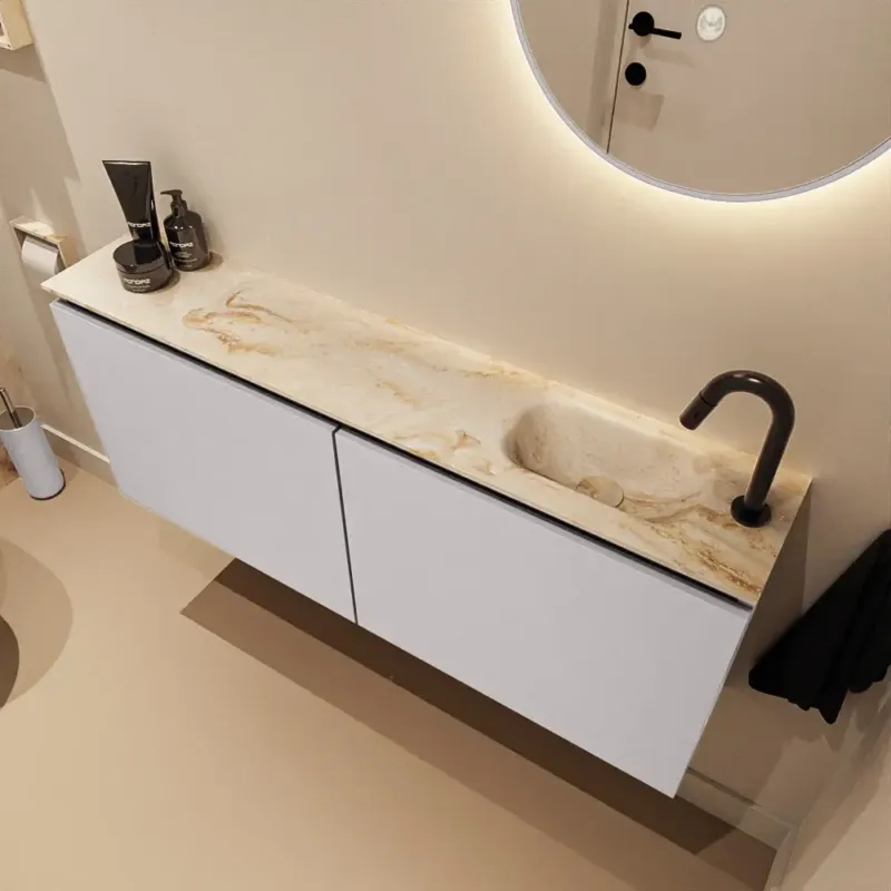 Merkproduct Mondiaz Ture DLux toiletmeubel 120cm cale met wastafel frappe rechts met kraangat
