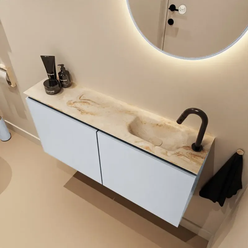 Mondiaz Ture DLux toiletmeubel 100cm clay met wastafel frappe rechts met kraangat Direct Verzonden