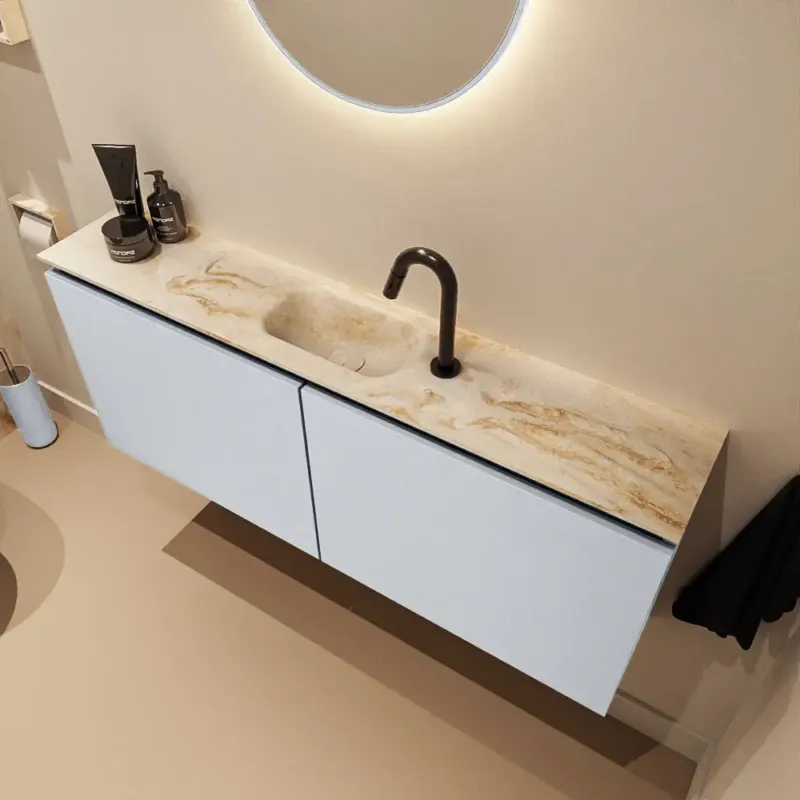 Mondiaz Ture DLux toiletmeubel 120cm clay met wastafel frappe midden met kraangat Merkproduct