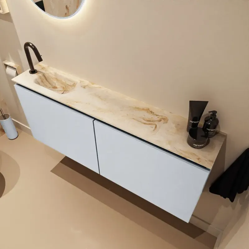 Aanbieding Mondiaz Ture DLux toiletmeubel 120cm clay met wastafel frappe links met kraangat