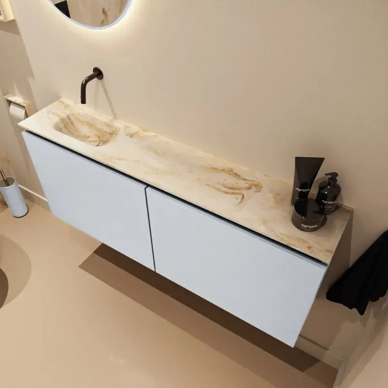 Korting Mondiaz Ture DLux toiletmeubel 120cm clay met wastafel frappe links zonder kraangat
