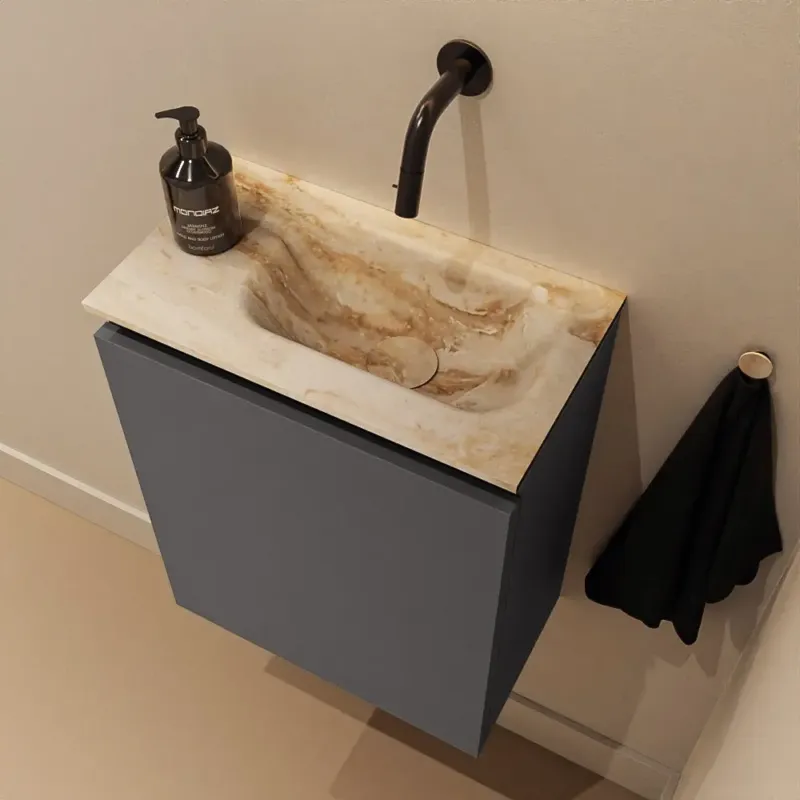 Gratis Retour Mondiaz Ture DLux toiletmeubel 40cm dark grey met wastafel frappe rechts zonder kraangat