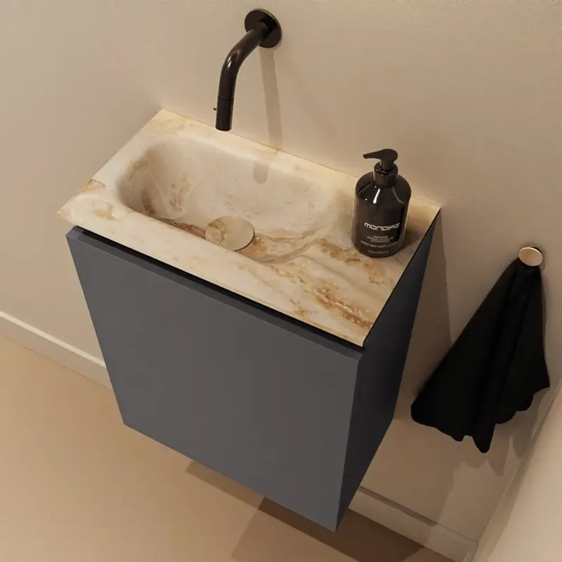 Direct Verzonden Mondiaz Ture DLux toiletmeubel 40cm dark grey met wastafel frappe links zonder kraangat