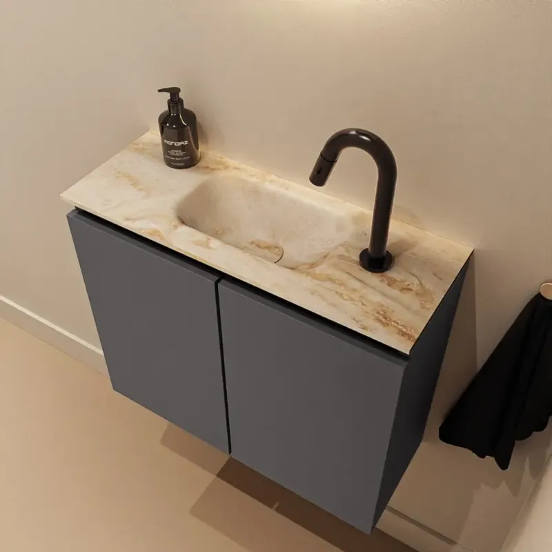 Koop Online Mondiaz Ture DLux toiletmeubel 60cm dark grey met wastafel frappe midden met kraangat