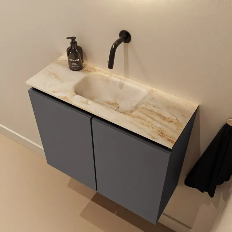 Hoge Kwaliteit Mondiaz Ture DLux toiletmeubel 60cm dark grey met wastafel frappe midden zonder kraangat
