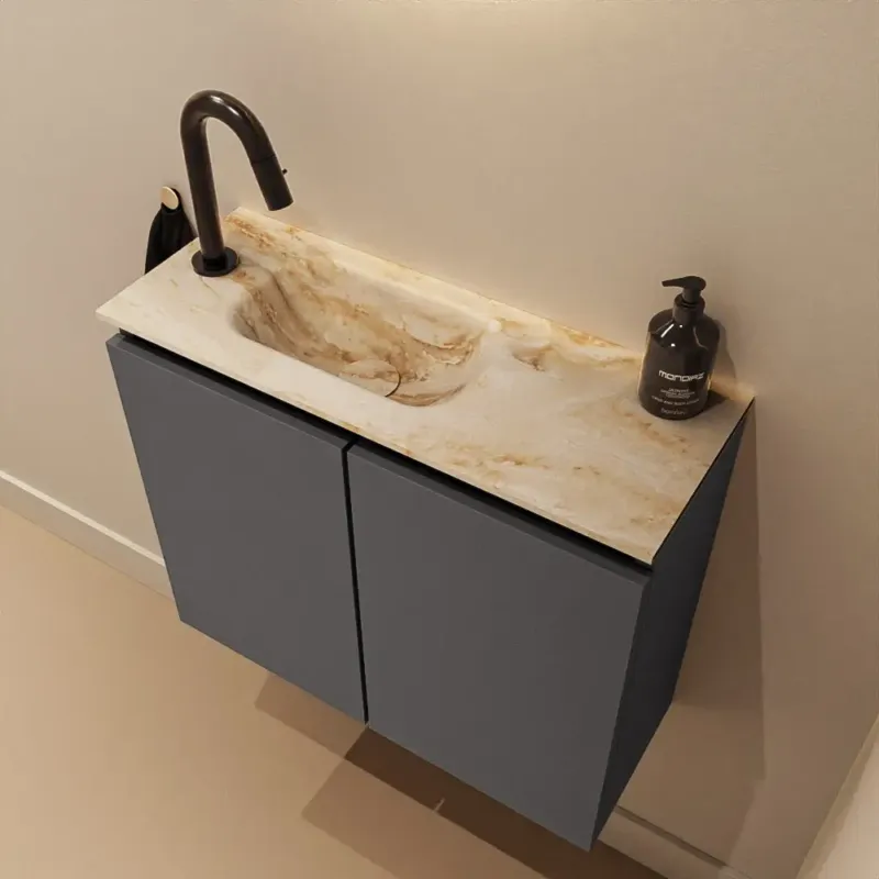 Mondiaz Ture DLux toiletmeubel 60cm dark grey met wastafel frappe links met kraangat Seizoensaanbieding