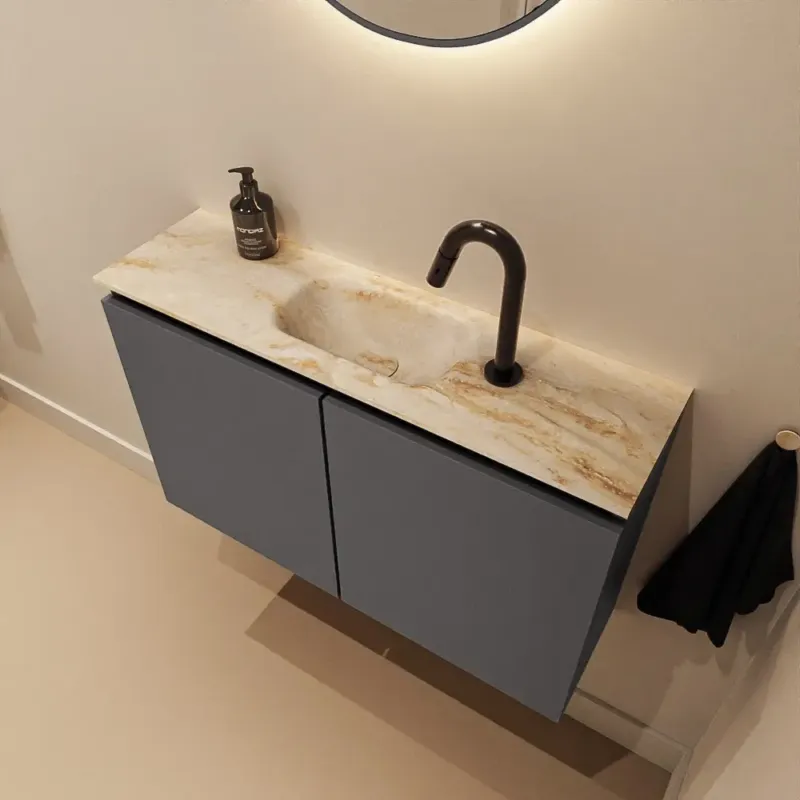 Merkproduct Mondiaz Ture DLux toiletmeubel 80cm dark grey met wastafel frappe midden met kraangat
