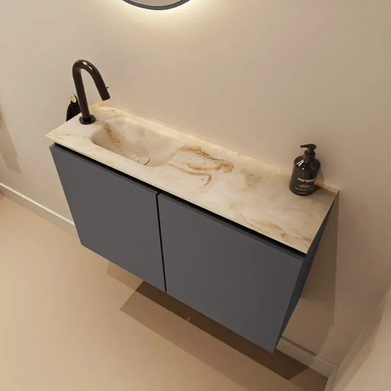 Express Levering Mondiaz Ture DLux toiletmeubel 80cm dark grey met wastafel frappe links met kraangat