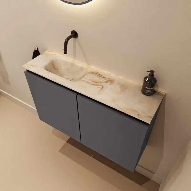 Veilige Betaling Mondiaz Ture DLux toiletmeubel 80cm dark grey met wastafel frappe links zonder kraangat