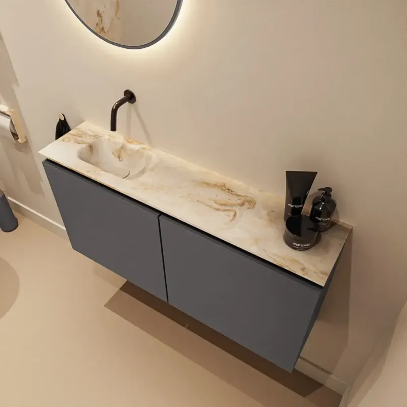 Korting Mondiaz Ture DLux toiletmeubel 100cm dark grey met wastafel frappe links zonder kraangat
