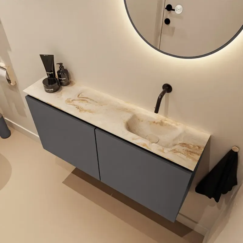 Uitverkoop Mondiaz Ture DLux toiletmeubel 100cm dark grey met wastafel frappe rechts zonder kraangat