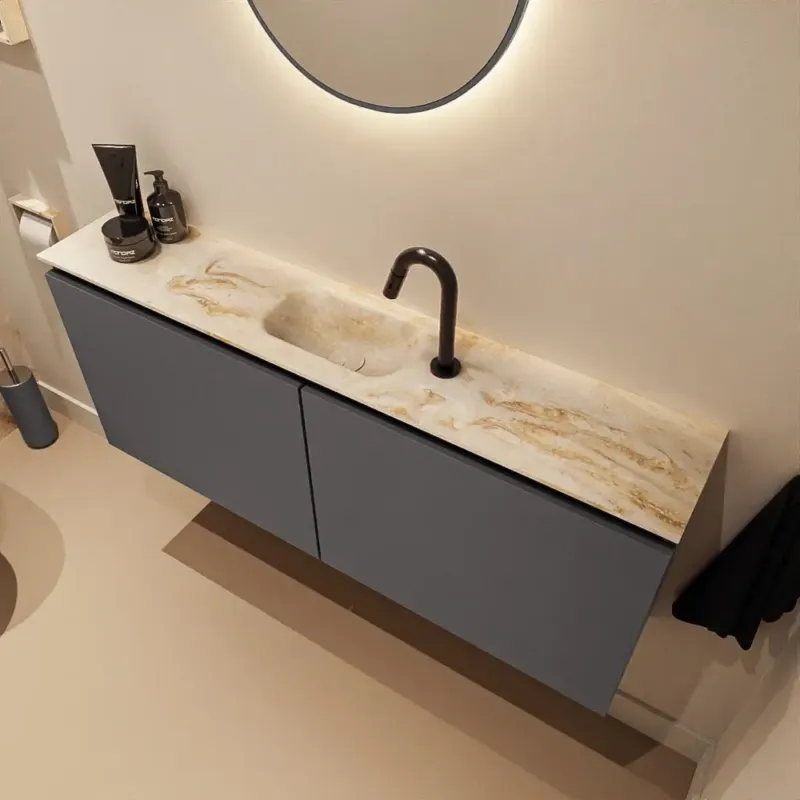 Favoriet Mondiaz Ture DLux toiletmeubel 120cm dark grey met wastafel frappe midden met kraangat