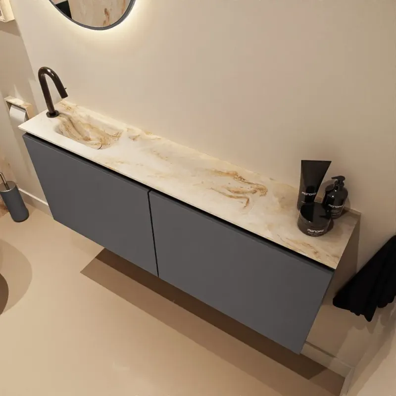 Bestel Nu Mondiaz Ture DLux toiletmeubel 120cm dark grey met wastafel frappe links met kraangat