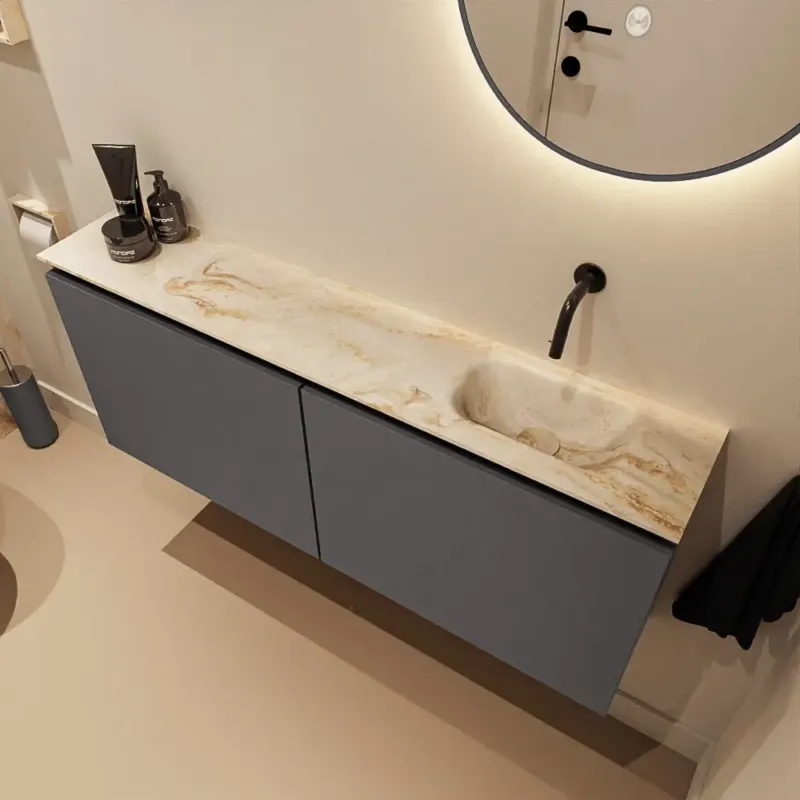 Koop Online Mondiaz Ture DLux toiletmeubel 120cm dark grey met wastafel frappe rechts zonder kraangat