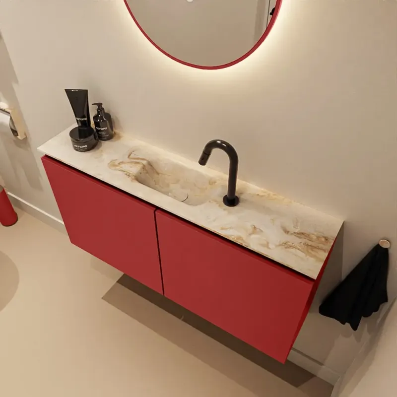 Aanbieding Mondiaz Ture DLux toiletmeubel 100cm fire met wastafel frappe midden met kraangat