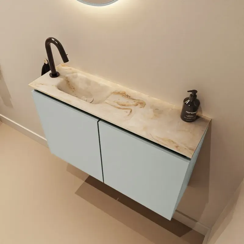 Koop Vandaag Mondiaz Ture DLux toiletmeubel 80cm greey met wastafel frappe links met kraangat