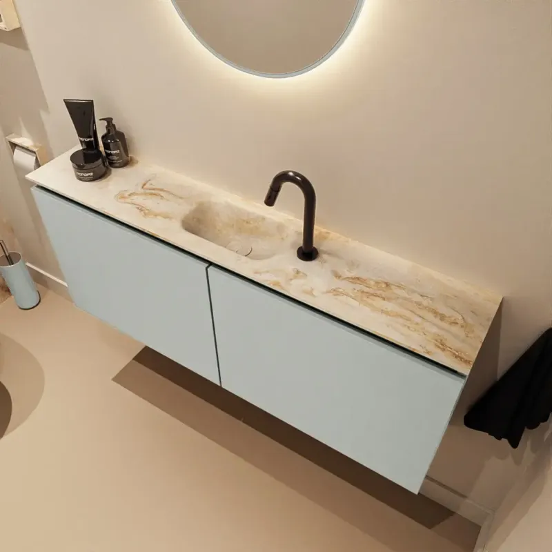 Direct Beschikbaar Mondiaz Ture DLux toiletmeubel 120cm greey met wastafel frappe midden met kraangat