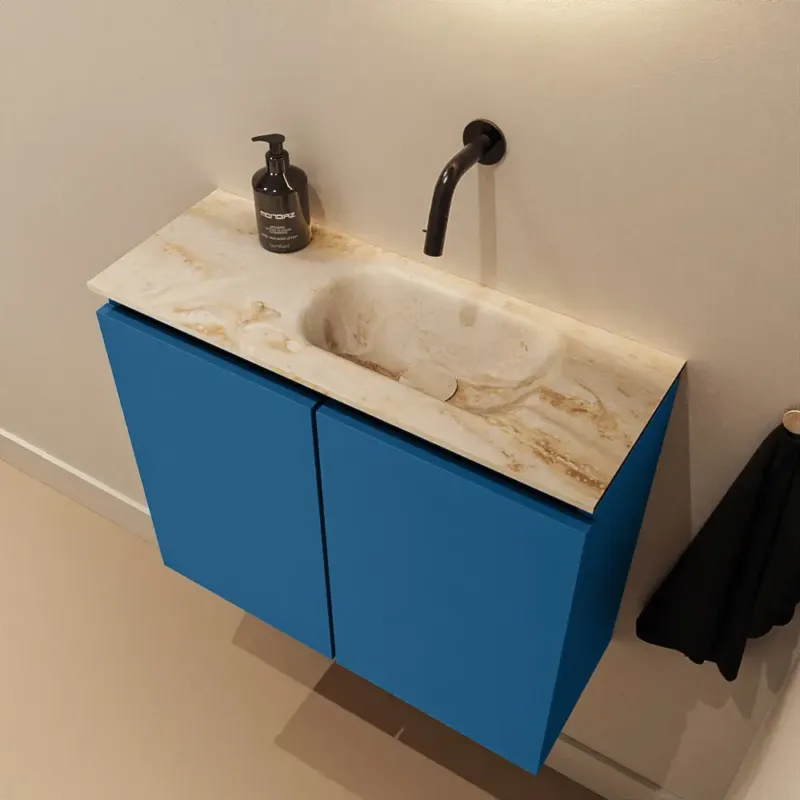 Mondiaz Ture DLux toiletmeubel 60cm jeans met wastafel frappe rechts zonder kraangat Superprijs
